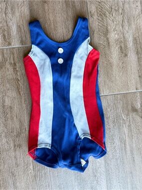 Vintage Girls Red White & Blue Striped One-Piece Leotard or Swimsuit 1970’s